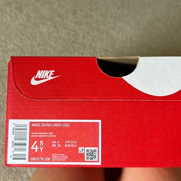 Nike Dunk High White / University Red Size 4.5 Y = 6 W - Picture 4 of 5